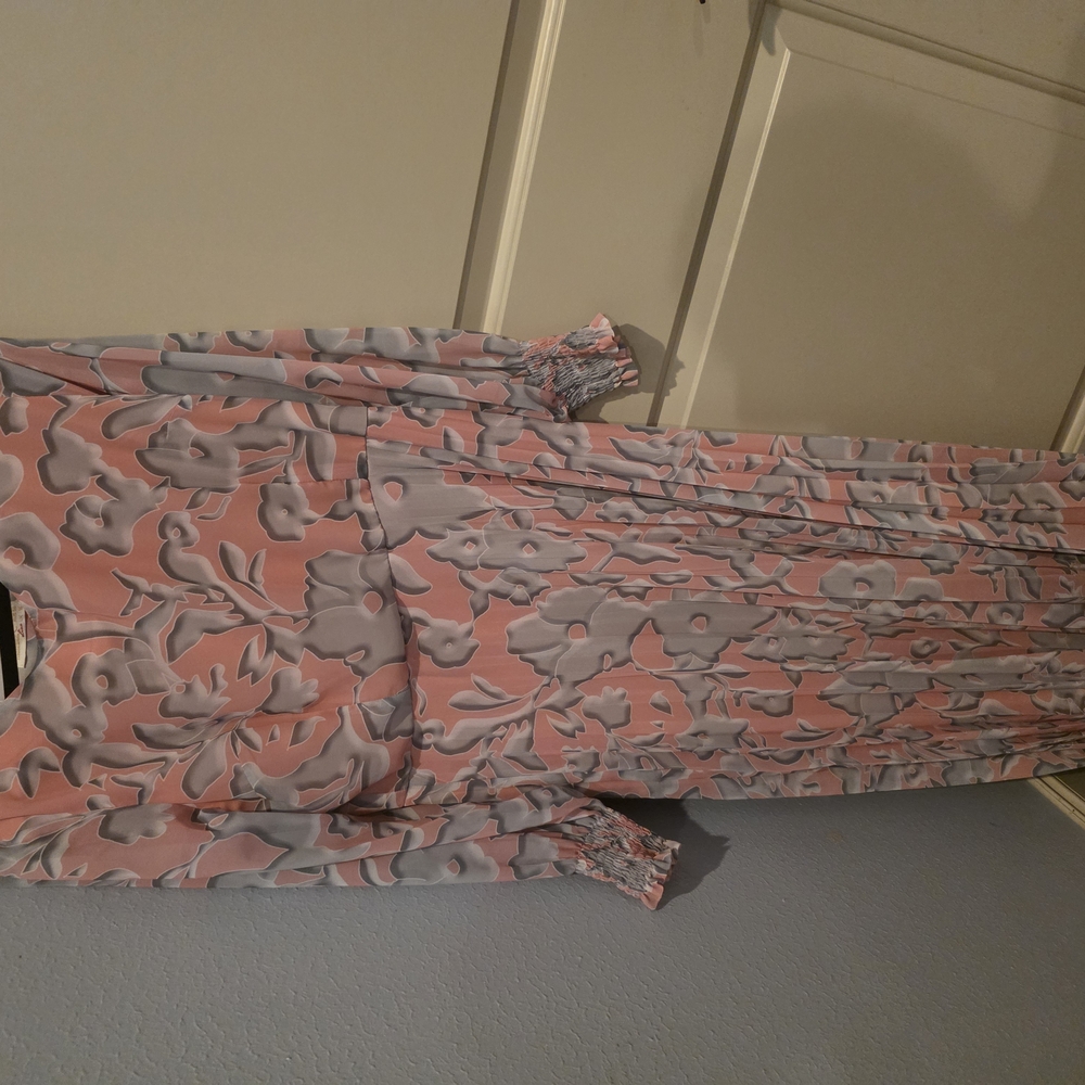 Pink and Gray Bishop Sleeve Gown for Wedding Guests
